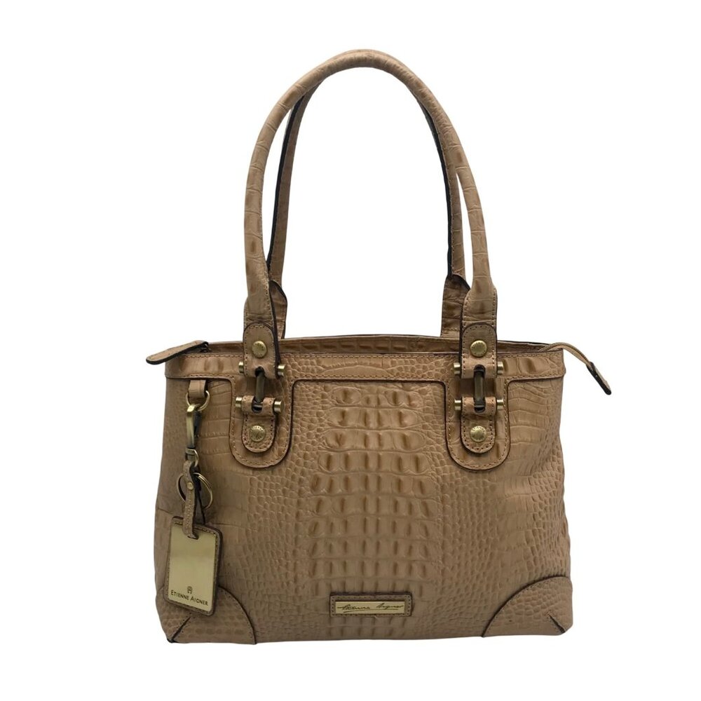 Etienne Aigner Vintage Tan Croc-Embossed Leather Satchel